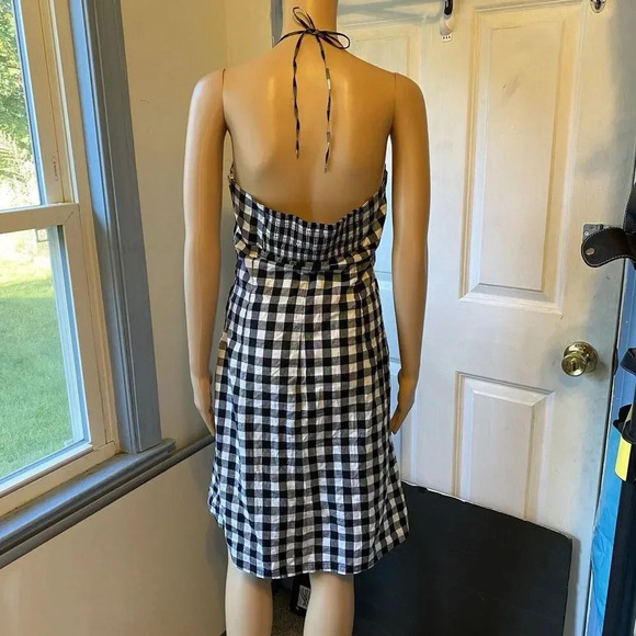 H&M Gingham Midi Dress Halter Tie Neck BlackWhite Cottagecore Beach Vacation Sz8 - Picture 7 of 11